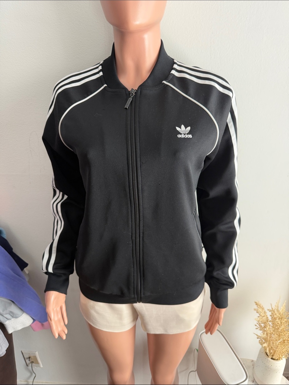 adidas Black Track Jacket with White Three-Stripes
